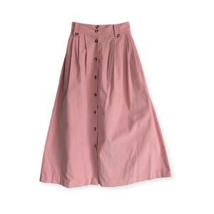 Vintage Pink Corduroy Skirt ~ Midi A-Line Button-down Preppy